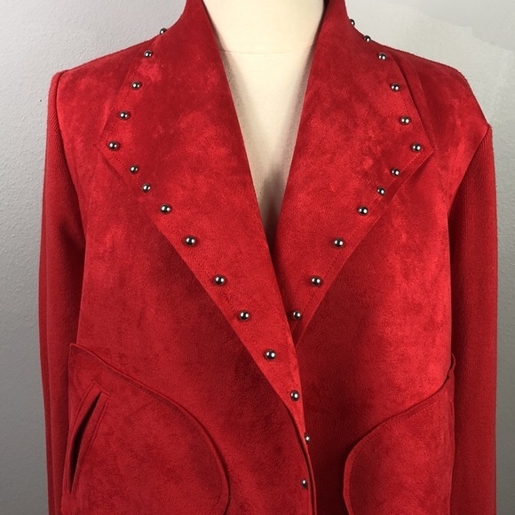 NWT New Sioni Crop Jacket Red Studded Soft Suede Medium - Picture 2 of 13